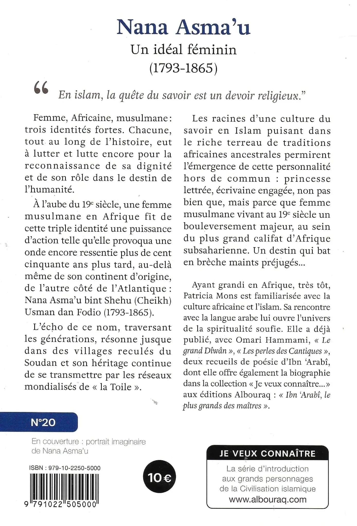 Nana Asma’u – Un idéal féminin de Patricia Mons Al Bouraq Livre > Islam 9791022505000 Librairie Musulmane Al-imen
