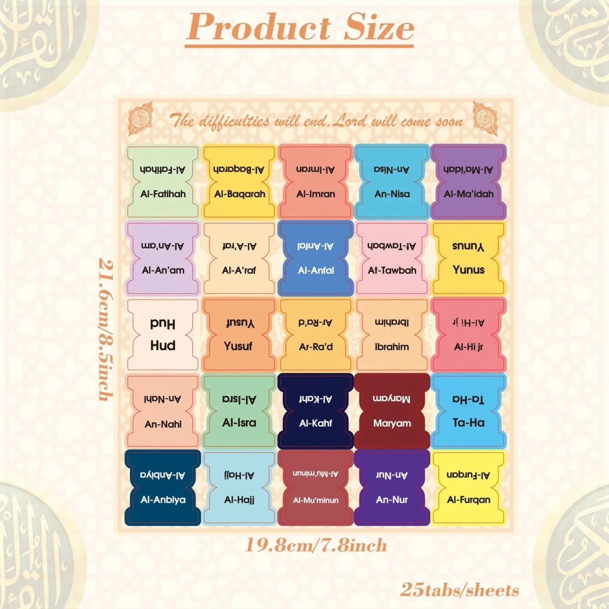 125 Onglets du Coran Laminés – 114 Sourates + 11 Vierge | Onglets d’Index, Étiquettes, Marque-pages pour Livre du Coran Al-imen MULTI Librairie Musulmane Al-imen