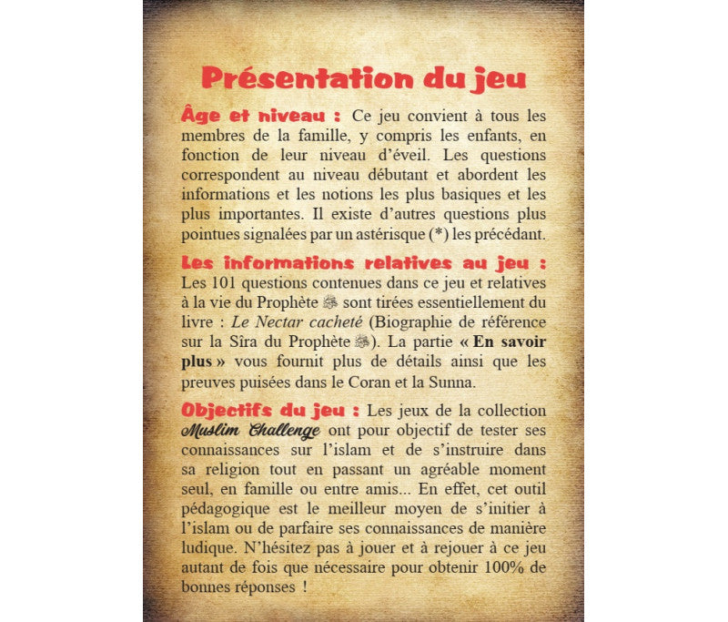 Muslim Challenge : Le Prophète Muhammad (saw) - Présentation du jeu