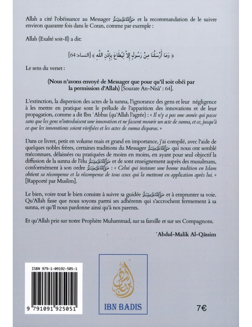 Des traditions prophétiques délaissées - 'Abdul-Malik Al-Qâssim - Ibn Badis - Ibn Badis Éditions Ibn Badis Livre Islam Hadith (Traditions Prophétiques) 9791091925051 Librairie Musulmane Al-imen
