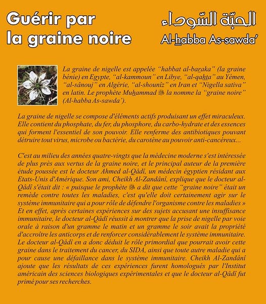 Guérir par la Graine Noire (Al-Habba As-Sawda) — Synthèse Médecine Moderne & Ancienne | Orientica | Livre Islam Santé Orientica Livre > Islam > Santé et Médecine Prophétique 9782356350152 Librairie Musulmane Al-imen