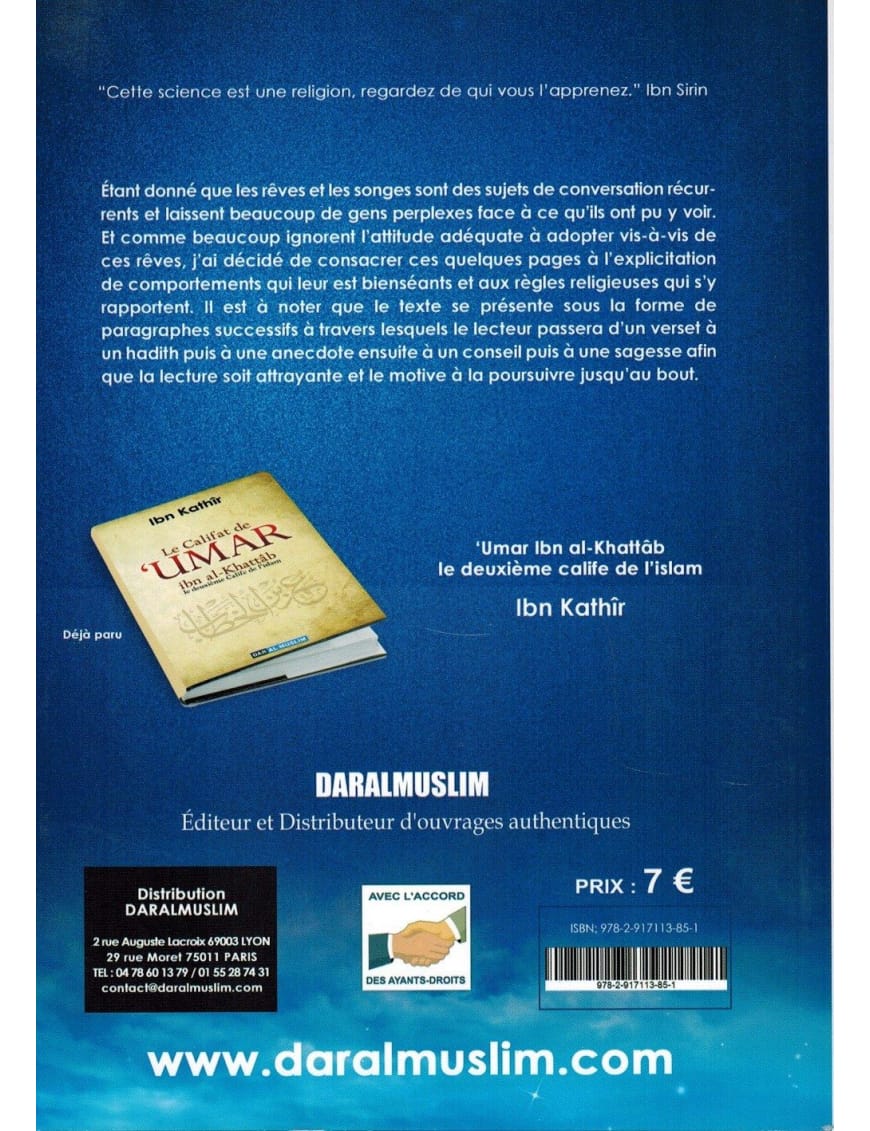 Interprétation des Rêves - Conduite à observer et règles à connaître - Khâlid Châyi' - Dar Al-Muslim Dar Al-Muslim Livre Islam Hadith (Traditions Prophétiques) 9782356353597 Librairie Musulmane Al-imen