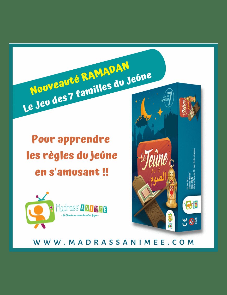 Jeu des 7 familles sur les règles du jeûne - Madrassanimée - Sana Sana Jeu Islam 3700495400244 Librairie Musulmane Al-imen