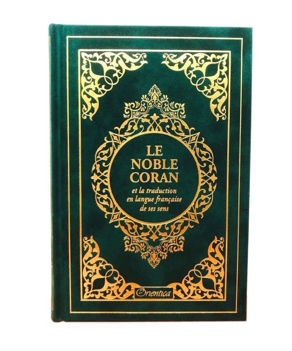 Le Noble Coran vert doré et la traduction en langue française de ses sens - couverture cartonnée en daim - Coran par Orientica disponible chez Al - imen