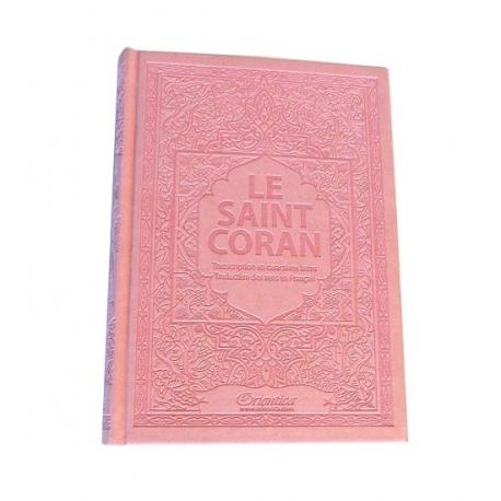 Le Saint Coran - Arabe / Français / Phonétique - Couverture en cuir/daim couleur rose clair - Coran par Orientica disponible chez Al - imen