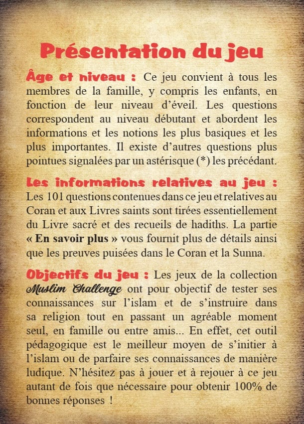 Muslim Challenge – Le Coran et les Livres Saints — Jeu de Cartes Islam | Orientica Orientica Livre > Islam 9782356352903 Librairie Musulmane Al-imen