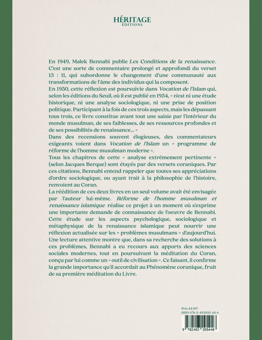 Réforme de l’homme musulman &amp; renaissance islamique - Malek Bennabi - Héritage - Al-Bayyinah Al-Bayyinah Livre > Islam > Histoire du monde arabo-musulman 9782493295446 Librairie Musulmane Al-imen